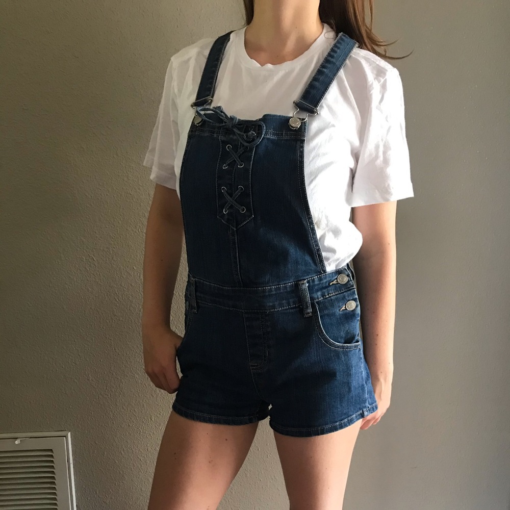 PacSun Lace Up Denim Overall Shorts